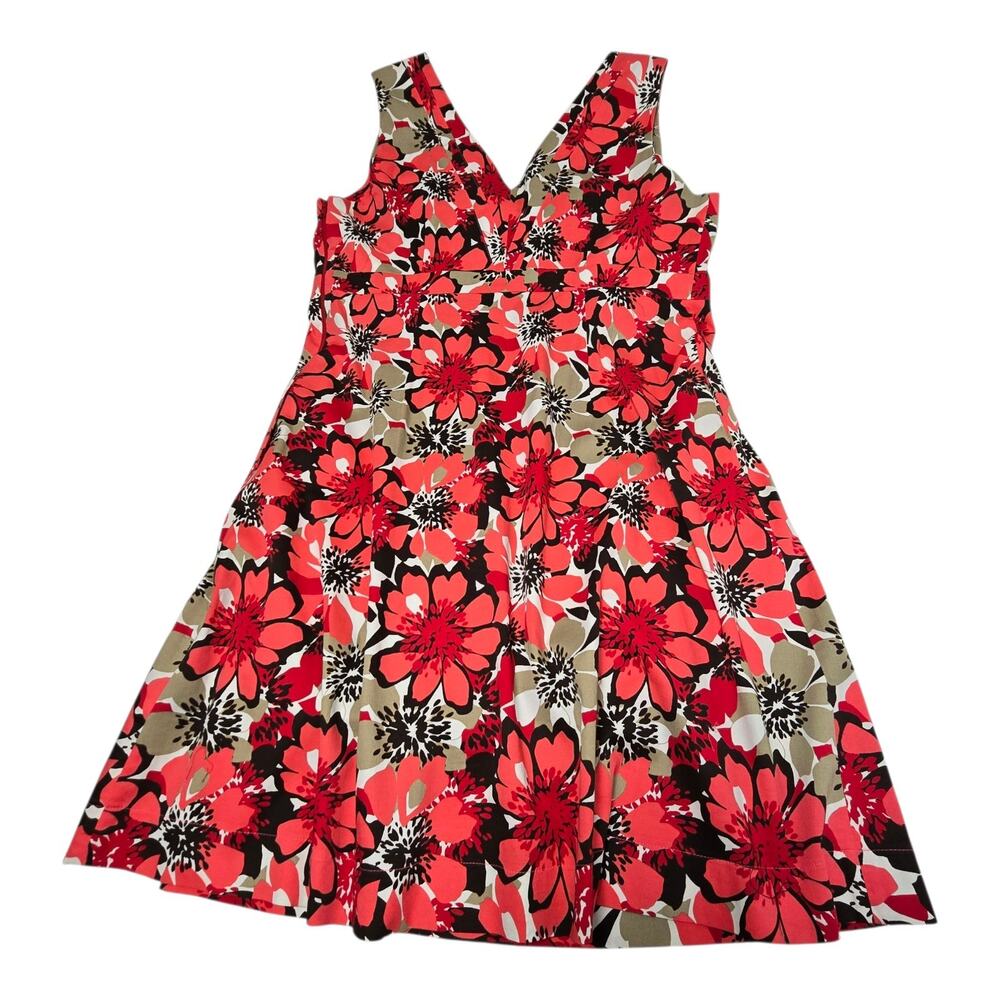 East 5th Coral Red Floral V-Neck Mini Dress